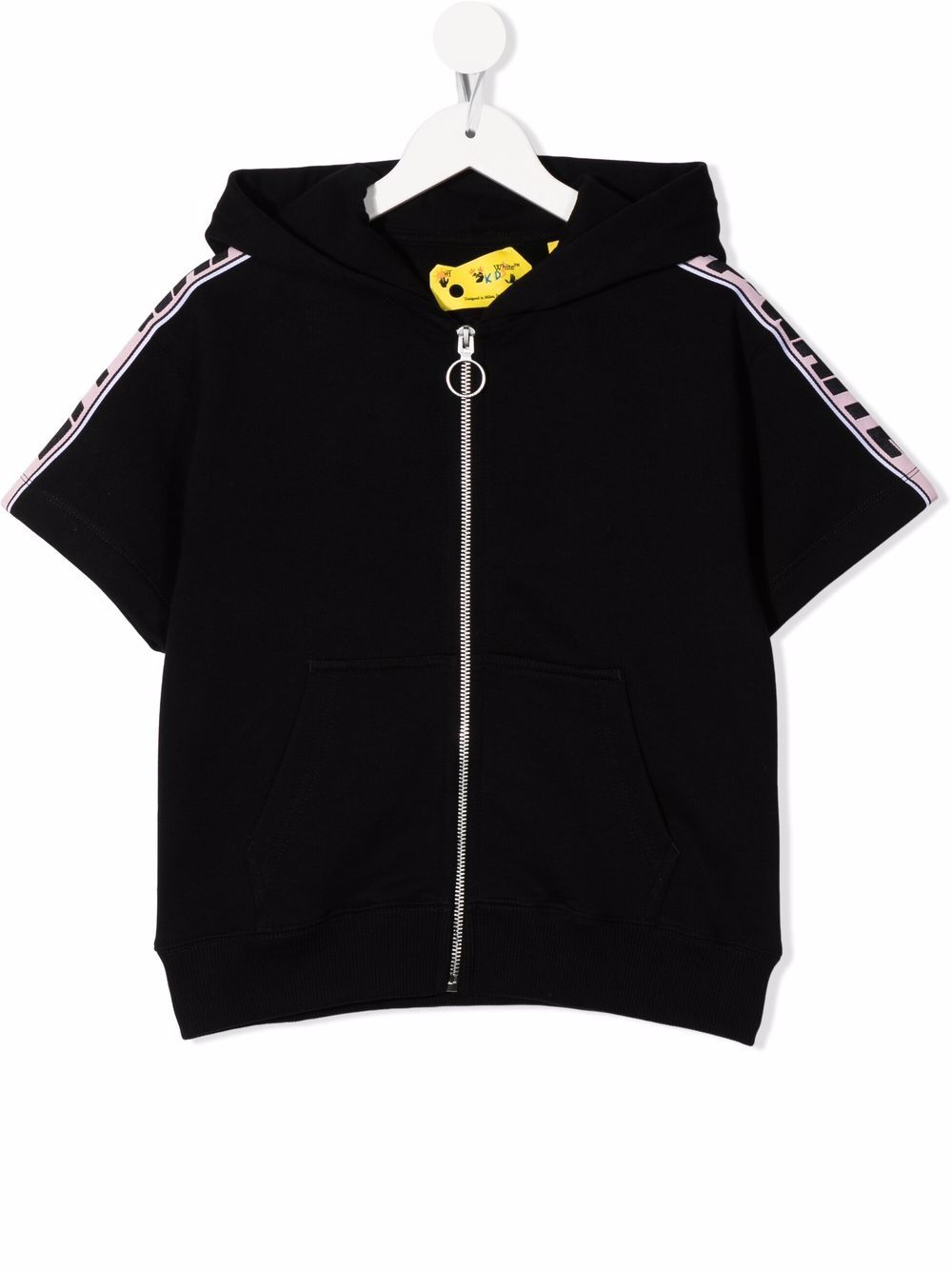 Off-White Kids logo-tape short-sleeve hoodie - Black