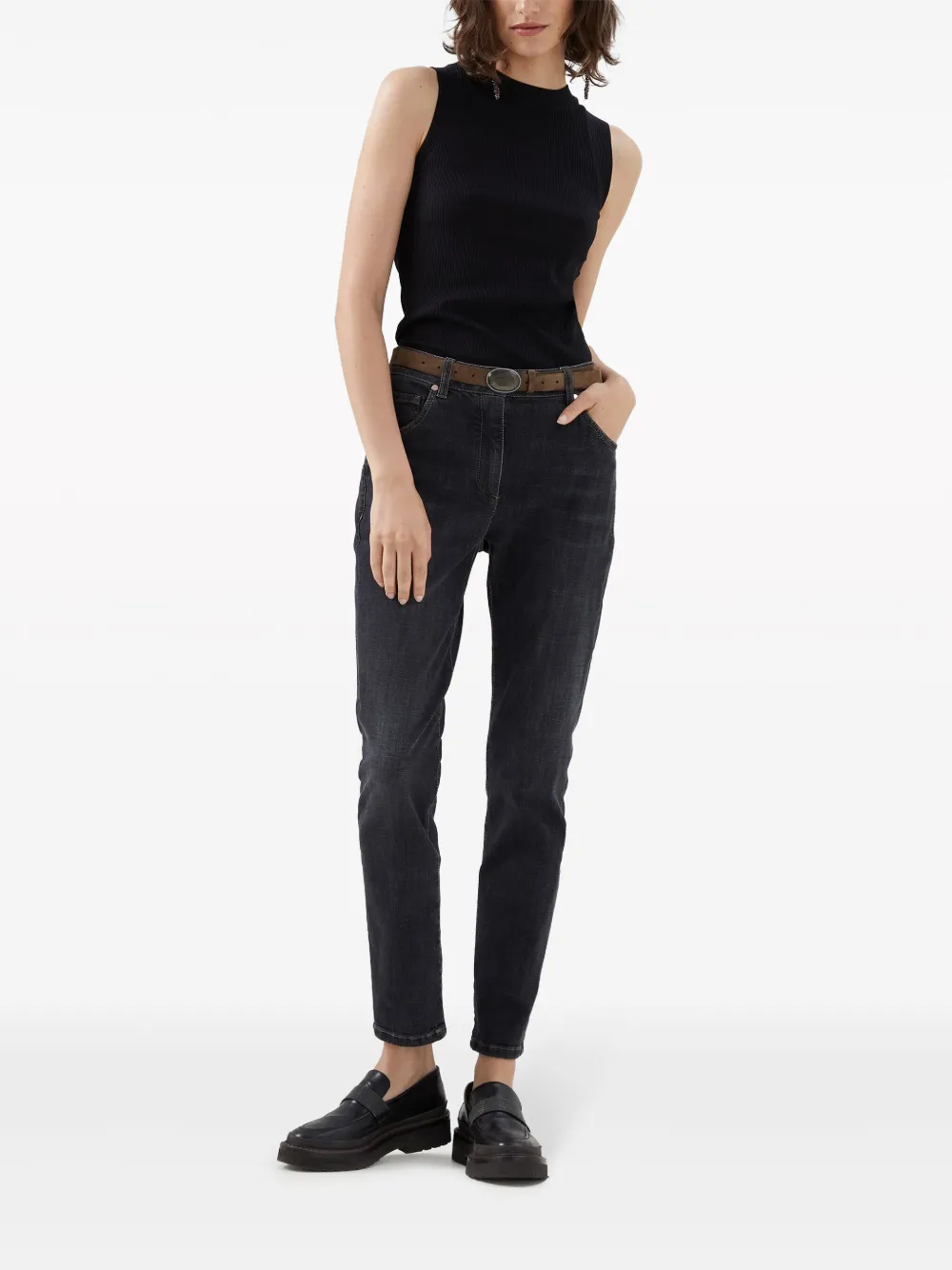 Shop Brunello Cucinelli Patch Detail High-waisted Jeans In Black