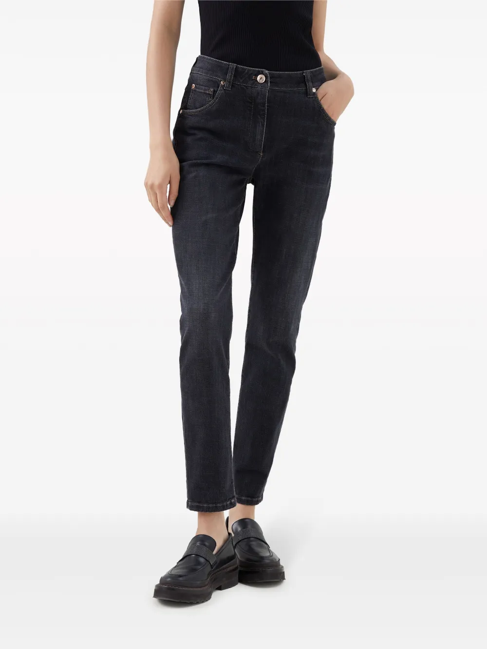 Shop Brunello Cucinelli Patch Detail High-waisted Jeans In Black