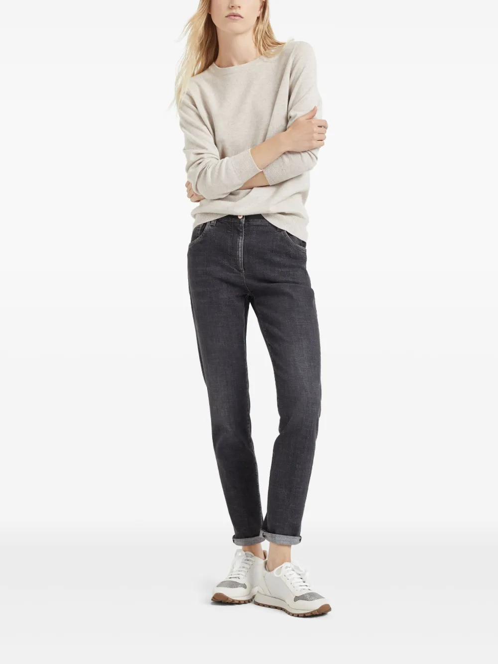 Brunello Cucinelli patch detail high-waisted jeans | Tapered Jeans | Image 2