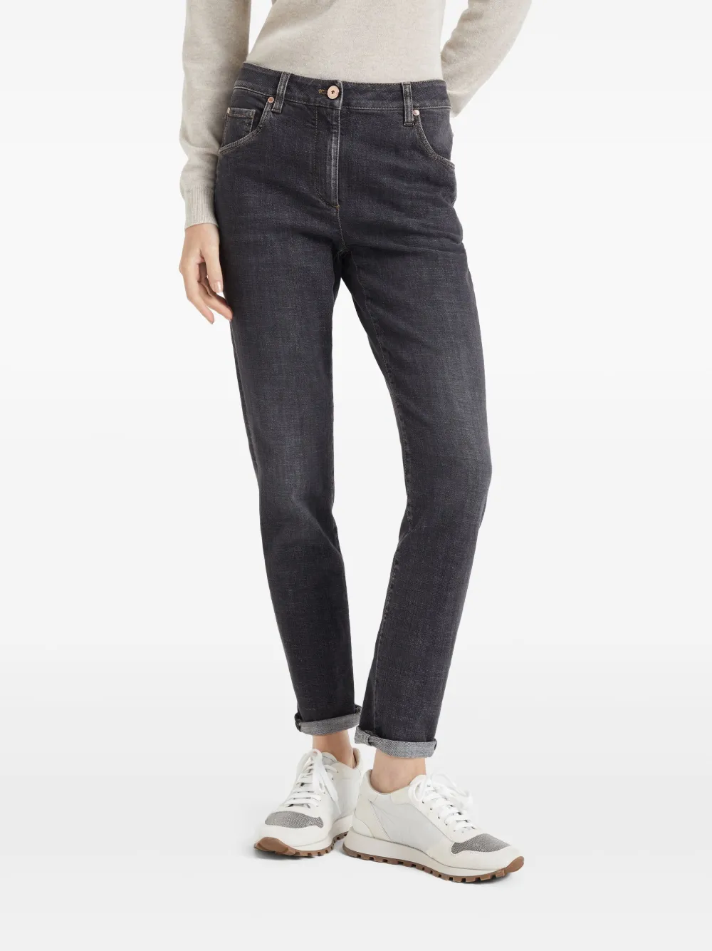 Patch Detail High-Waisted Jeans
