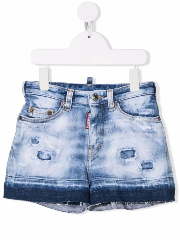 acid-wash distressed denim shorts