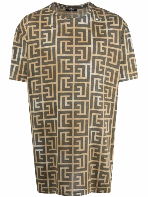 Balmain monogram-print short-sleeved T-shirt