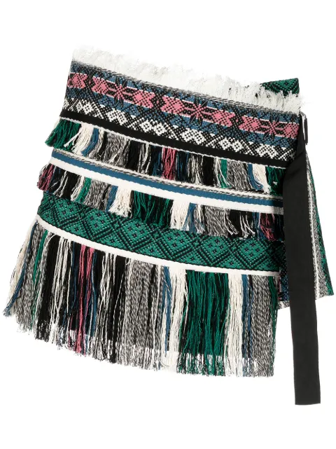 sacai fringed asymmetric shorts