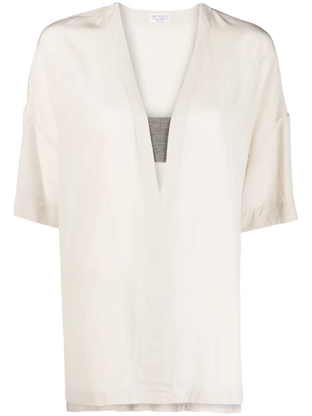 

Brunello Cucinelli strass-detail V-neck short-sleeve top - Neutrals