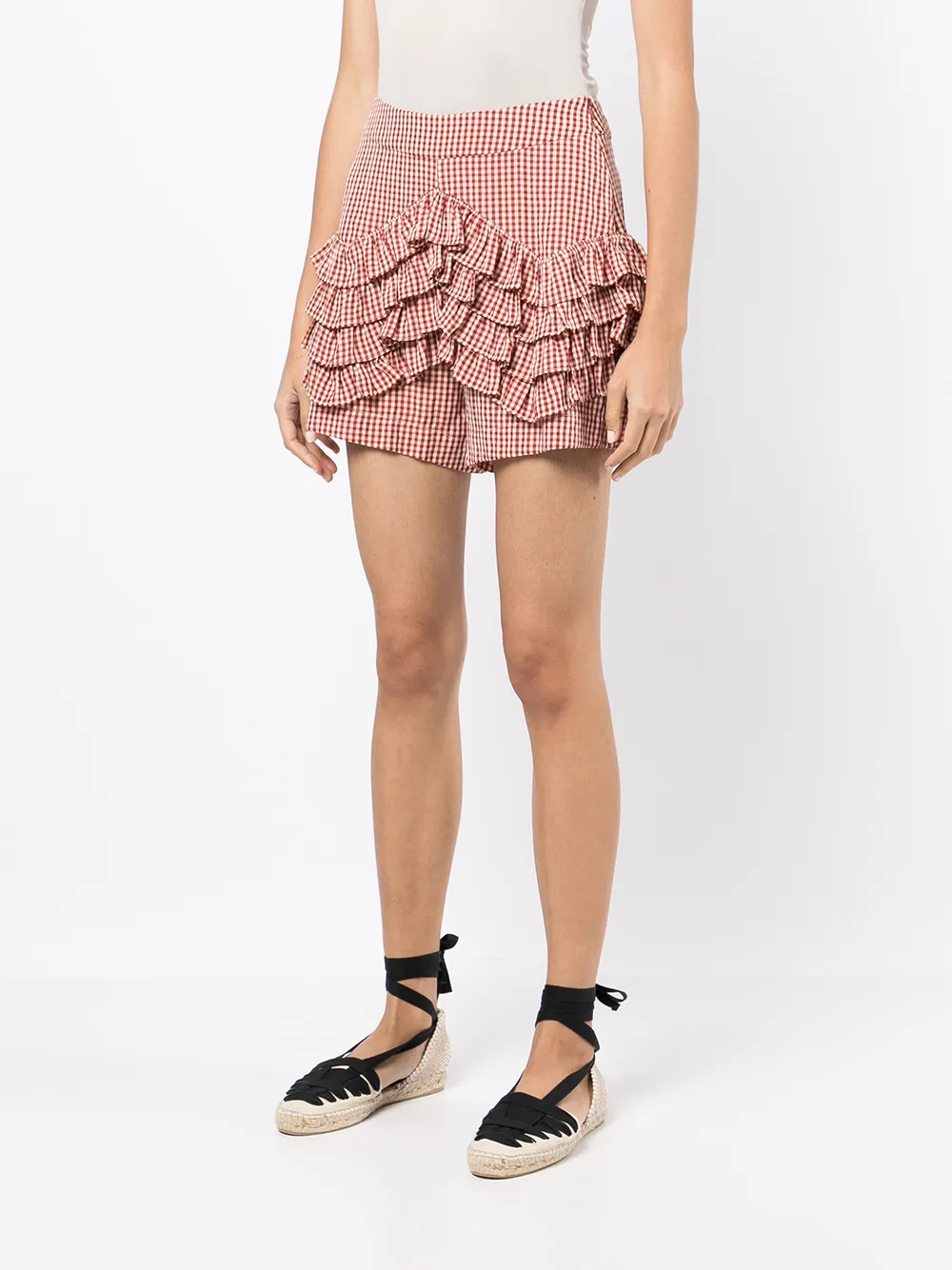 Shrimps Gingham Print Ruffled Shorts Farfetch