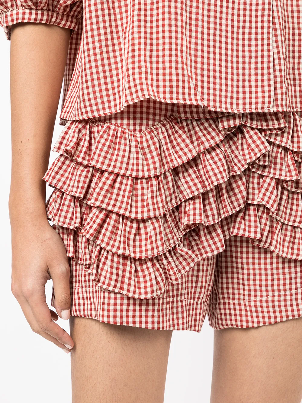 Shrimps Gingham Print Ruffled Shorts Farfetch