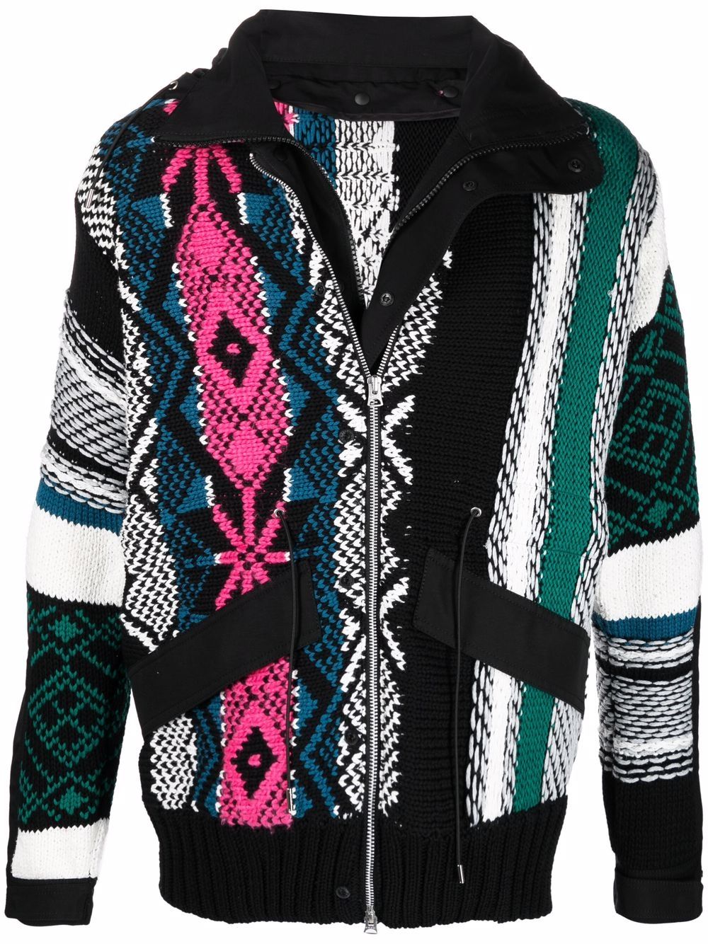 geometric-jacquard hooded jacket