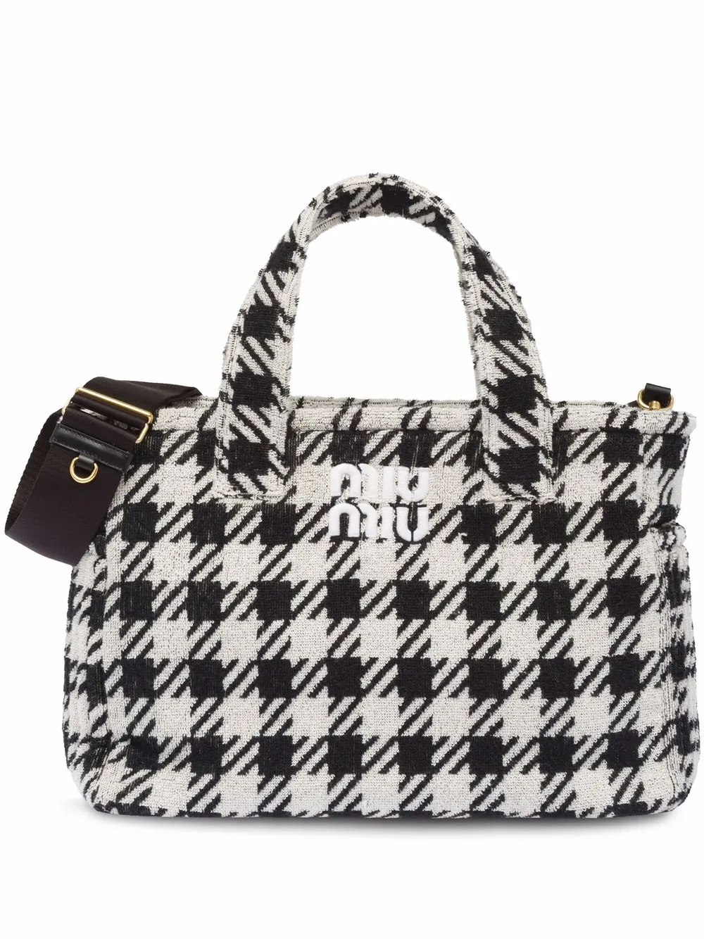 Miu Miu Terry Cloth Houndstooth Tote Bag Farfetch