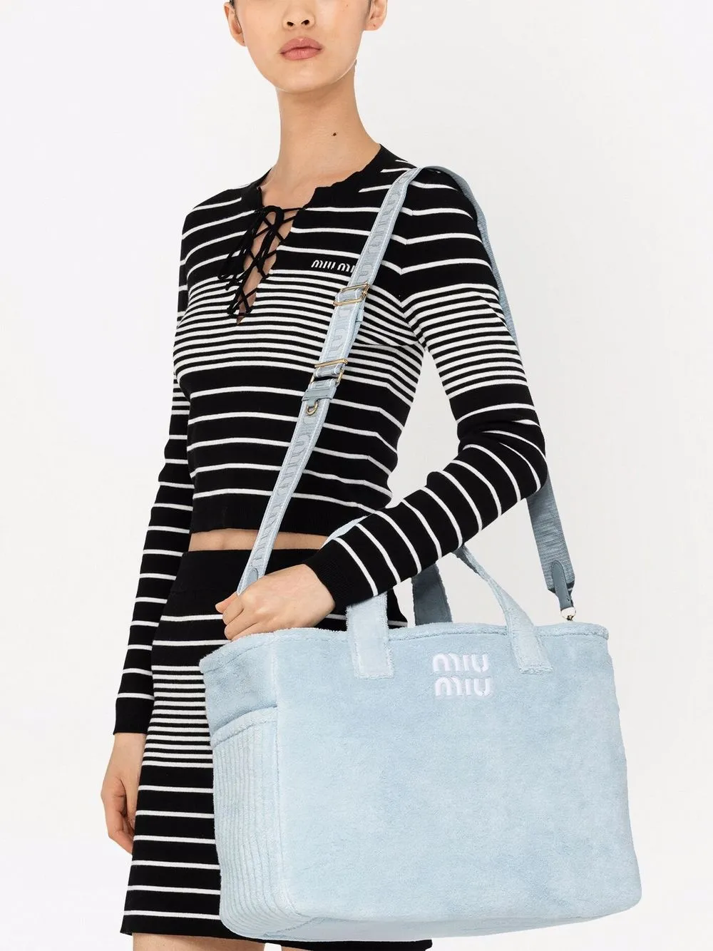 Miu Miu embroideredlogo terrycloth Tote Bag Farfetch