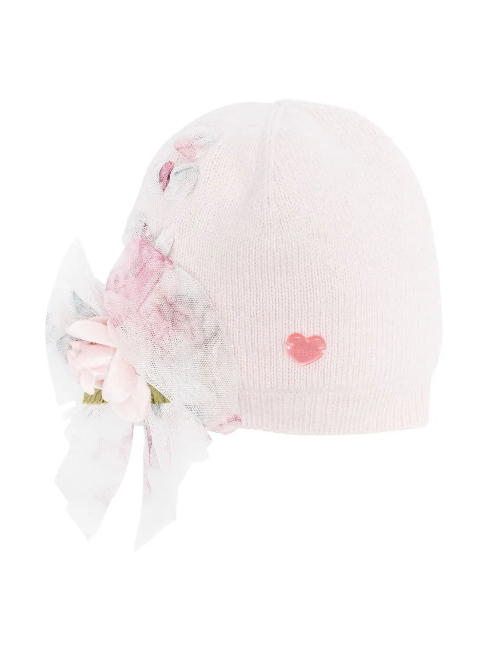 

Monnalisa gorra tejida floral con detalle de moño - Rosado