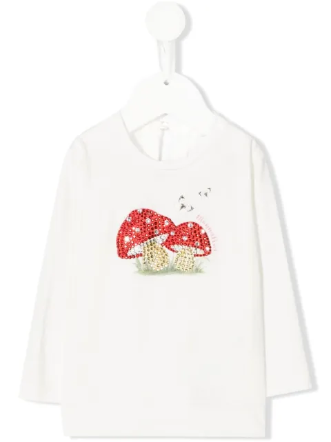 Monnalisa mushroom-motif rhinestone T-Shirt 