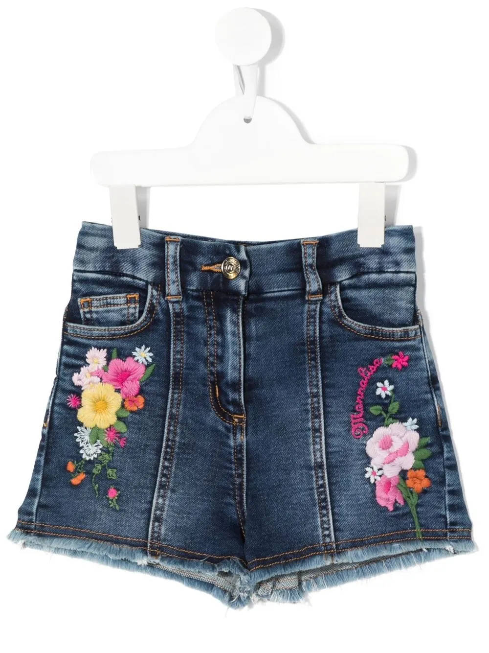 

Monnalisa shorts de mezclilla con bordado floral - Azul