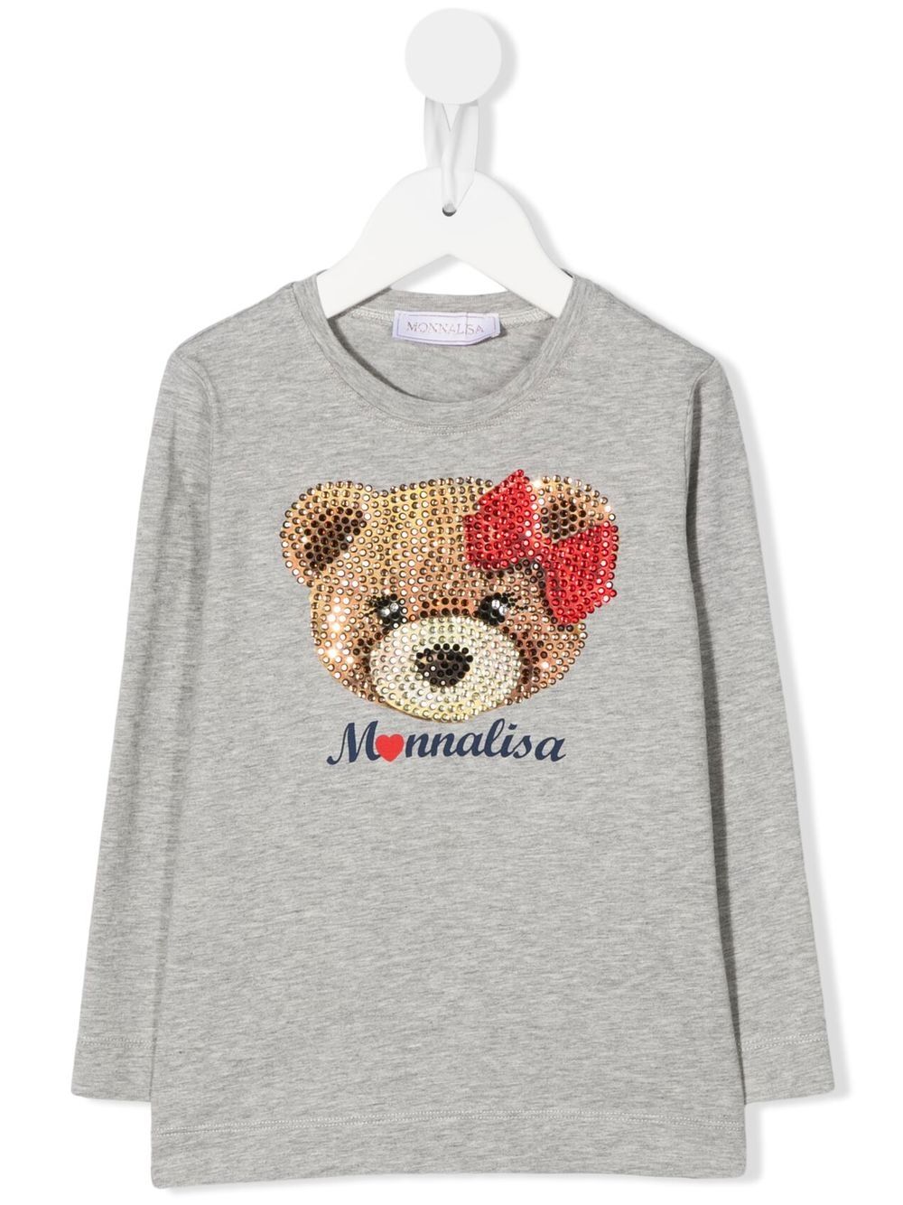 

Monnalisa Teddy Bear-motif rhinestone T-Shirt - Grey