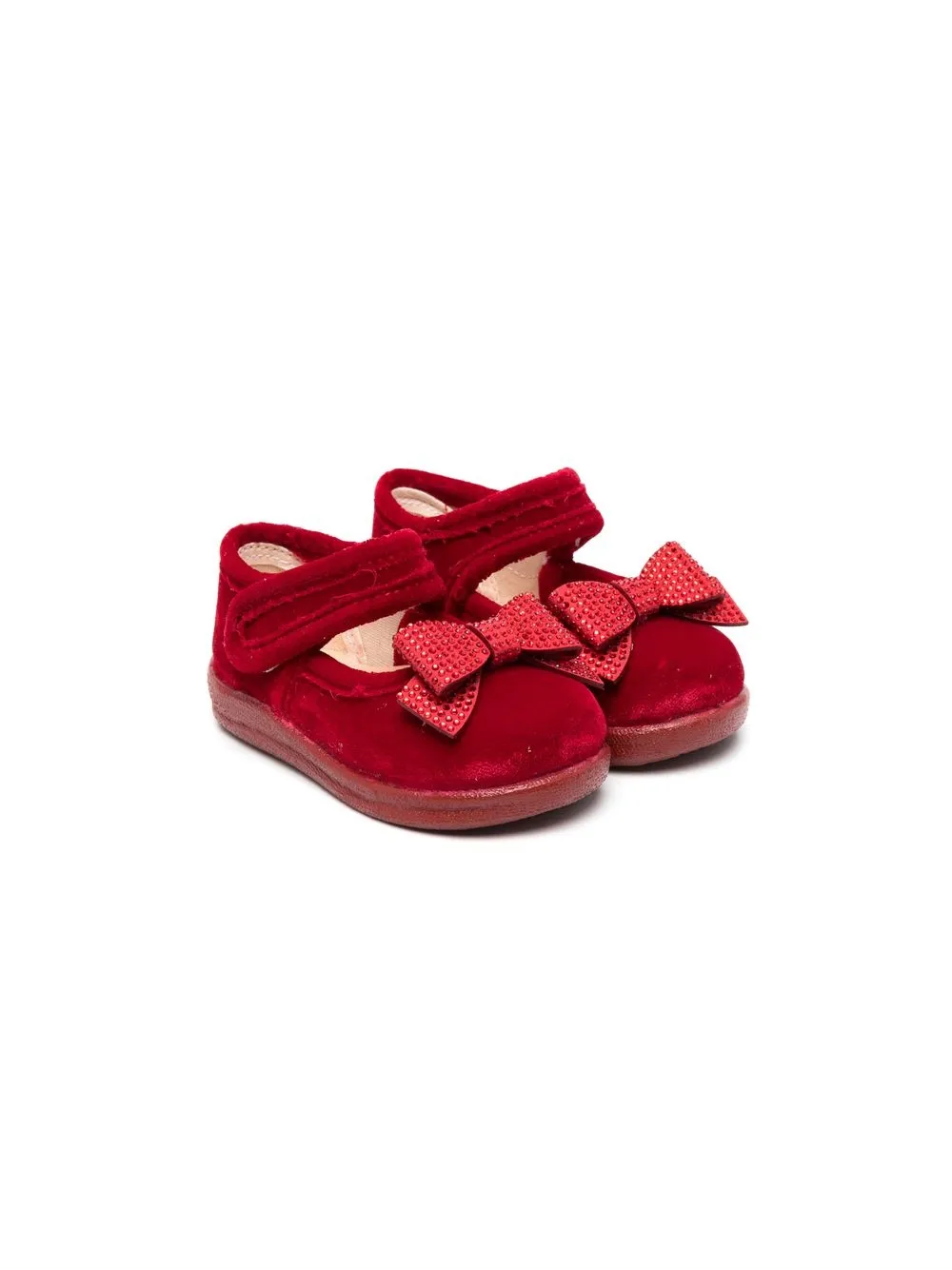 

Monnalisa bow-detail velvet ballerina shoes - Red