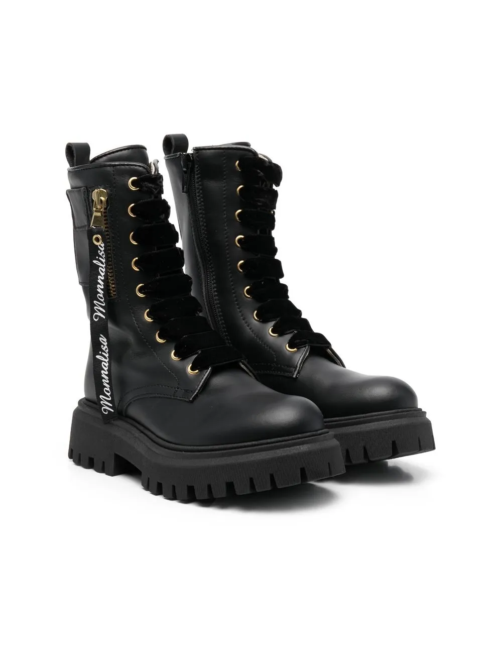 

Monnalisa botas militares con ribete del logo - Negro