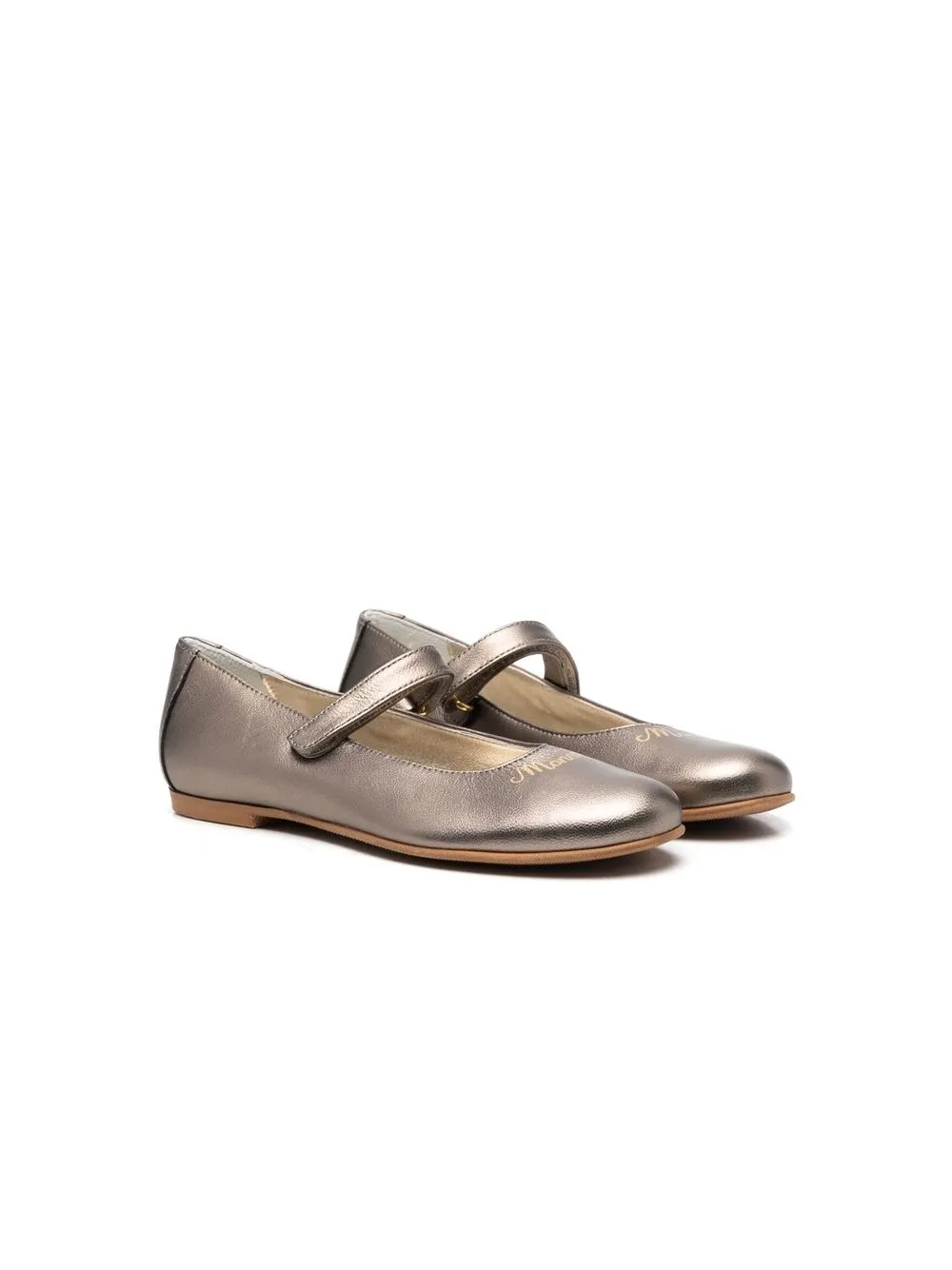 

Monnalisa logo-print leather ballerina shoes - Neutrals