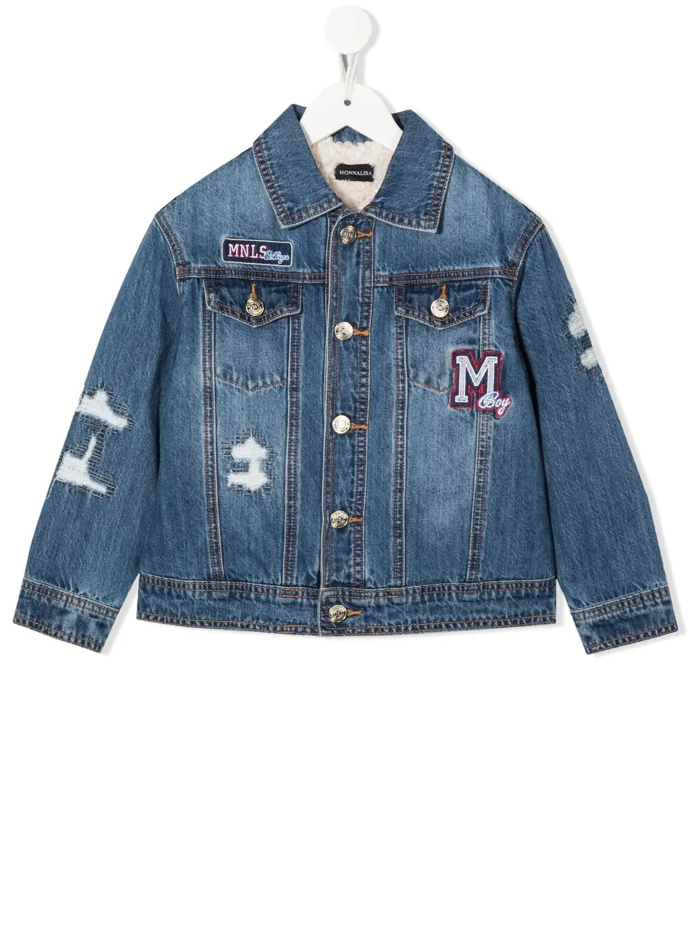 

Monnalisa College-patch detail denim jacket - Blue