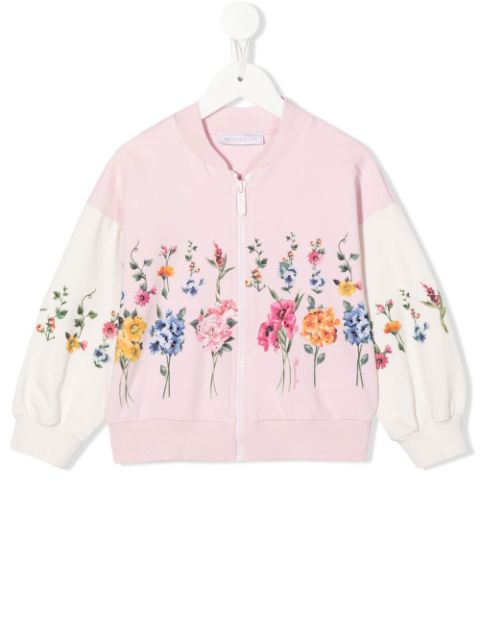Monnalisa floral-print zip-up bomber jacket 