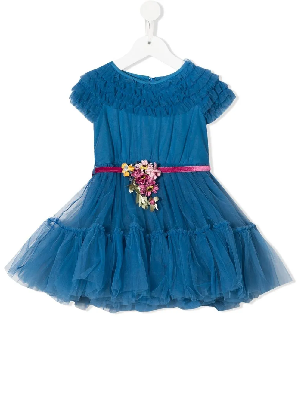 

Monnalisa floral-belt flared tulle dress - Blue