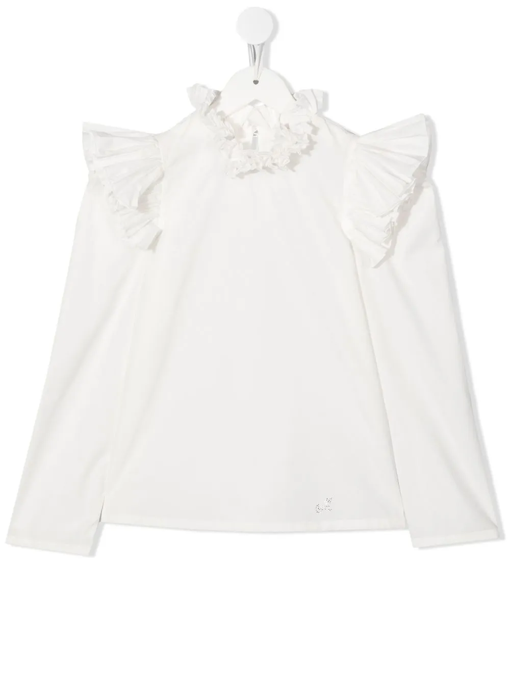 Monnalisa Kids' Ruffled-neck Long-sleeve Top In White