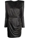 Balmain metallic draped padded-shoulder dress - Black