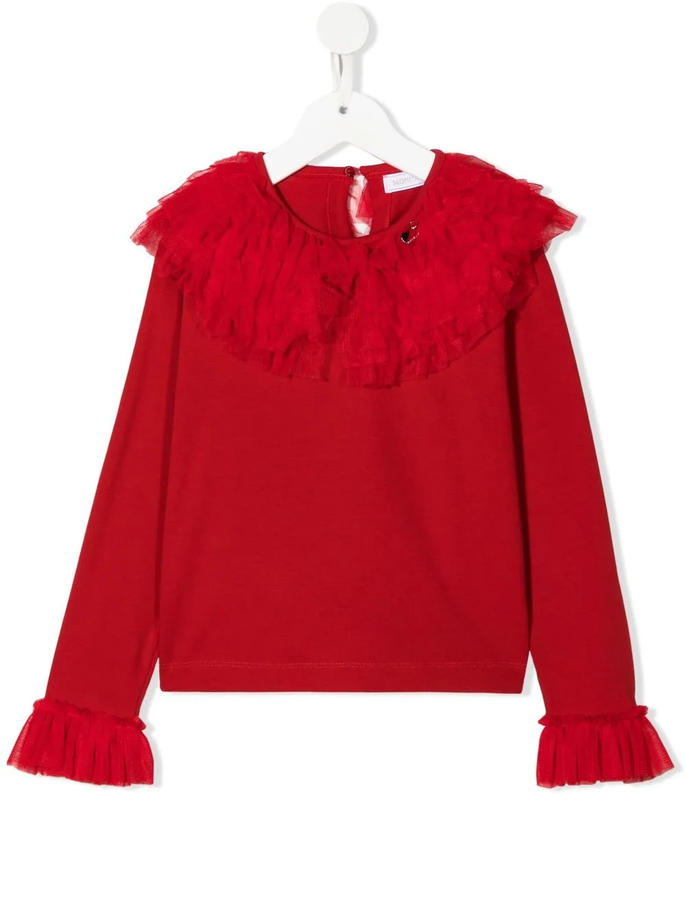 Monnalisa tulle-detail long-sleeve blouse - Red