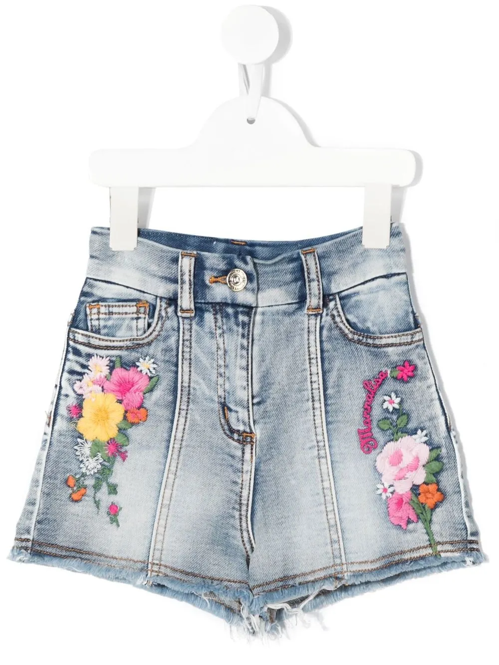 

Monnalisa shorts de mezclilla con bordado floral - Azul