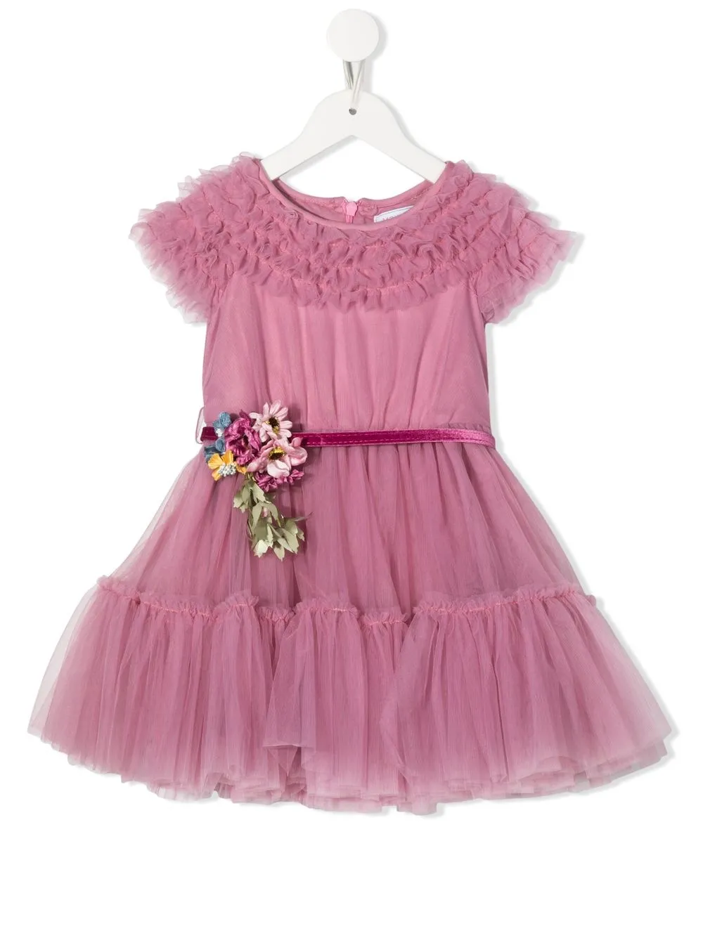 

Monnalisa vestido de tul con aplique de flor - Rosado