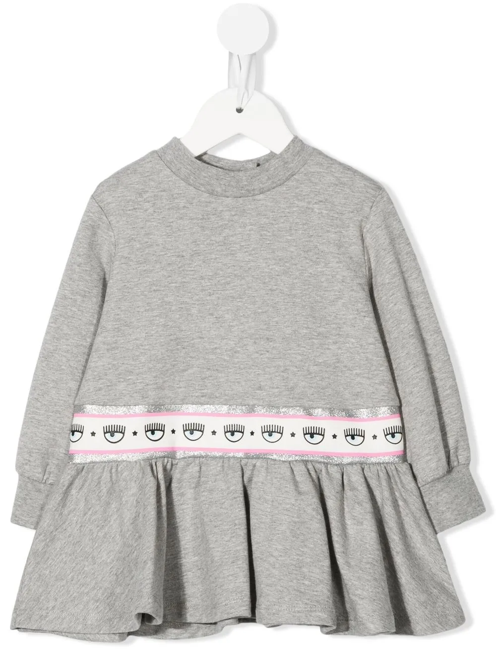 

Chiara Ferragni Kids vestido tipo suéter con franja del logo - Gris