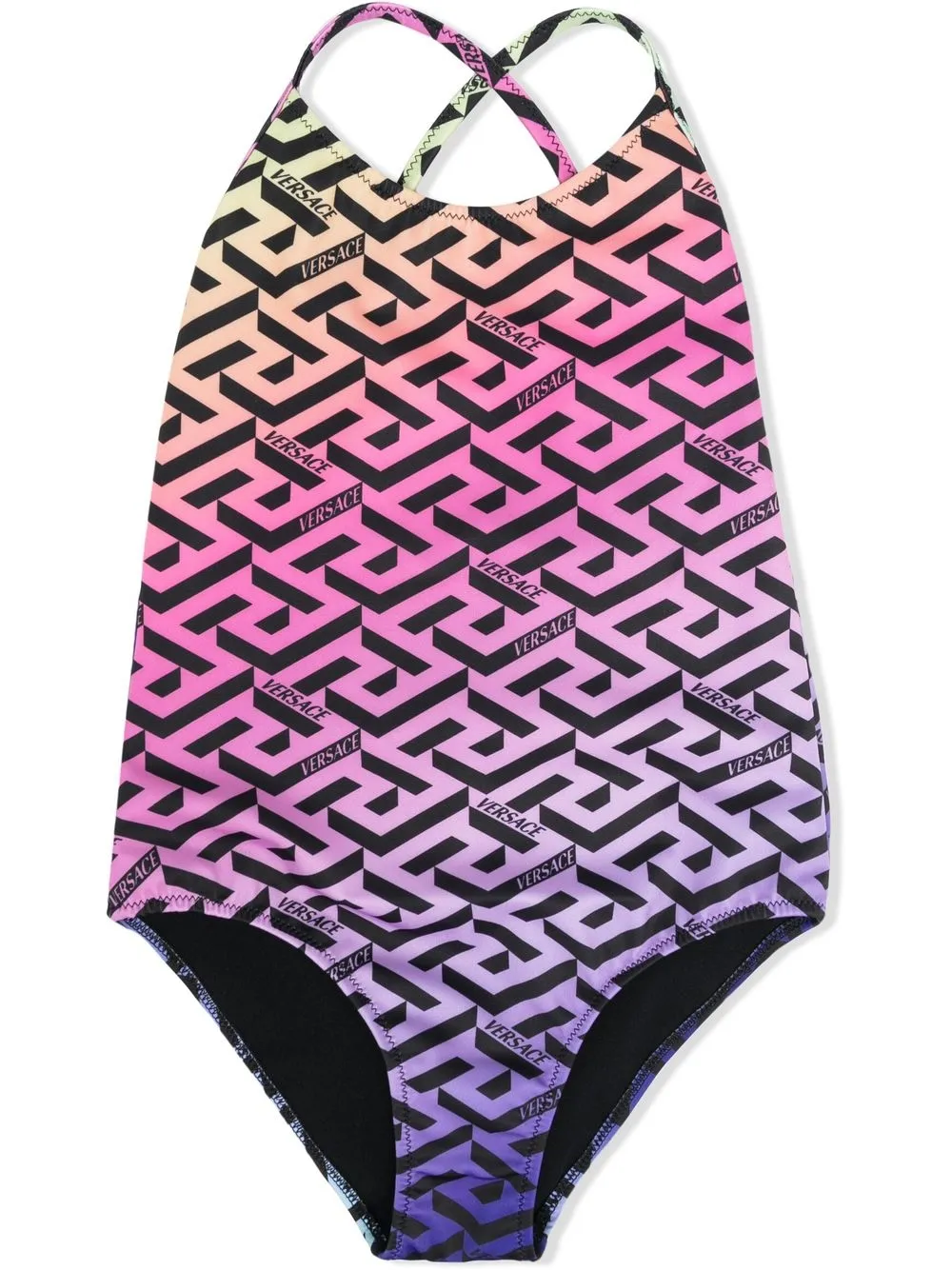 

Versace Kids Greca-print cross-back swimsuit - Pink