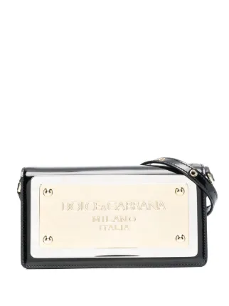 Dolce&Gabbana ロゴプレート レザーショルダーバッグ ブラック Dolce & Gabbana ロゴプレート レザー ショルダーバッグ