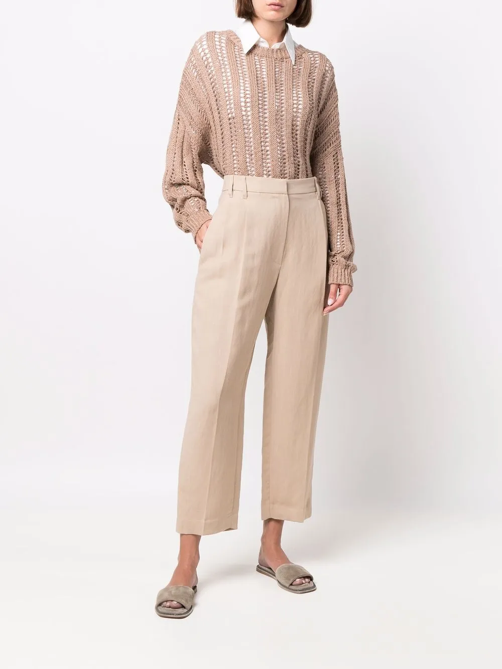 Brunello Cucinelli high-waisted cropped linen-blend trousers | Cropped Pants | Image 2