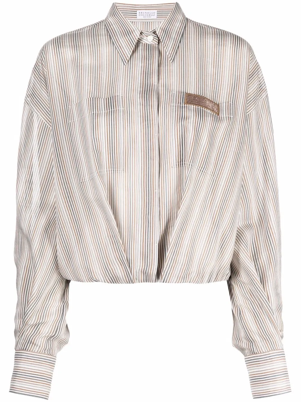 

Brunello Cucinelli camisa con botones y rayas estampadas - Blanco