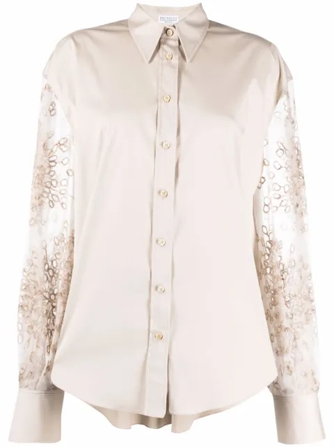 Brunello Cucinelli embroidered-sleeves cotton-blend blouse