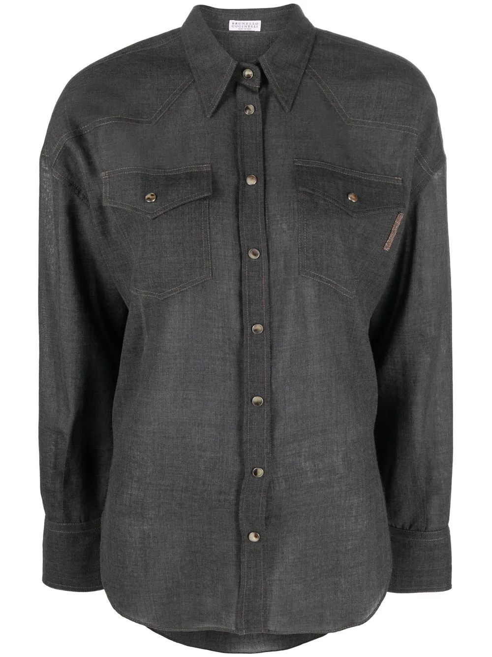 

Brunello Cucinelli Monili-trim denim effect shirt - Grey