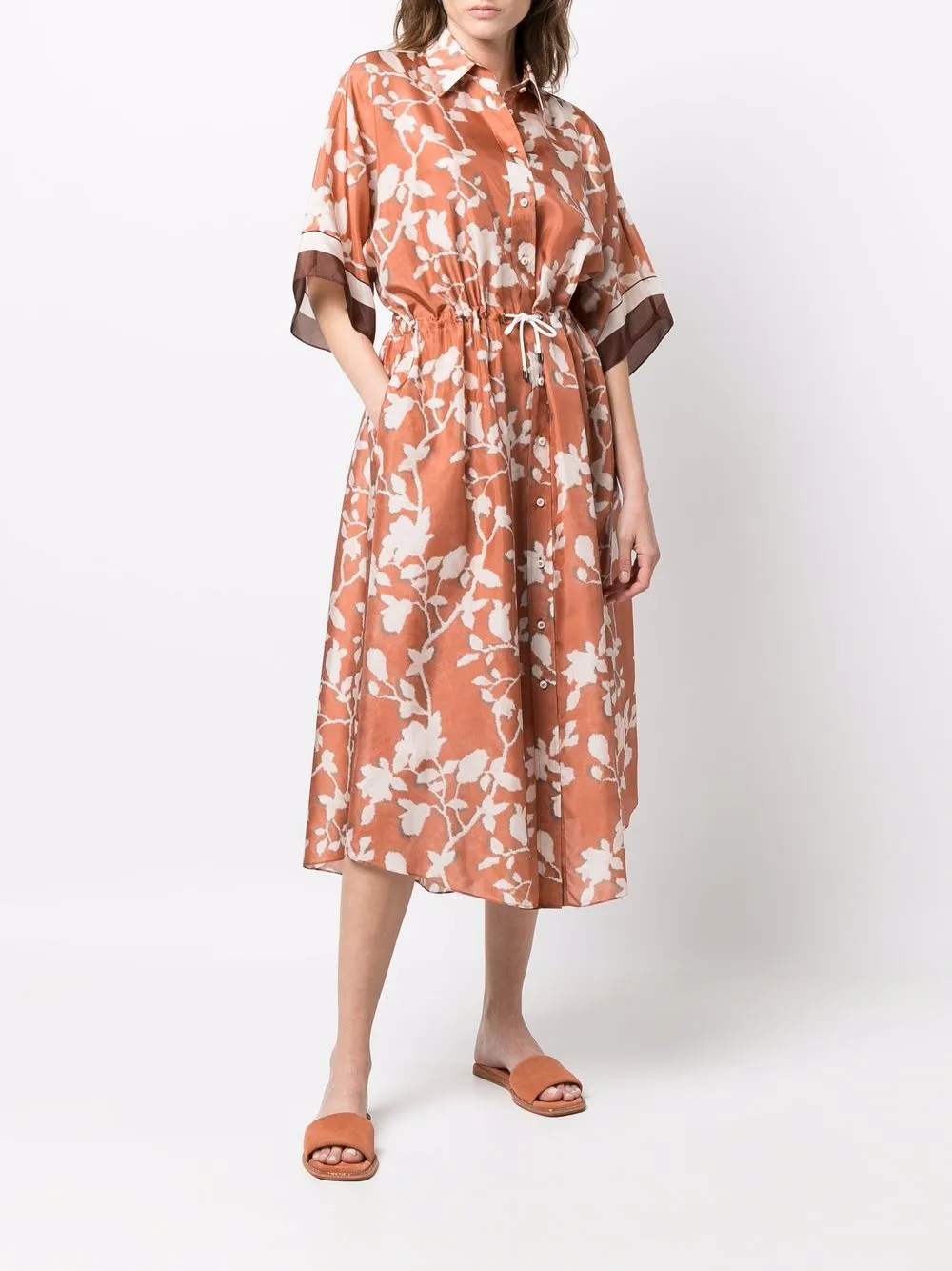 Brunello Cucinelli Blousejurk met bloemenprint - Bruin