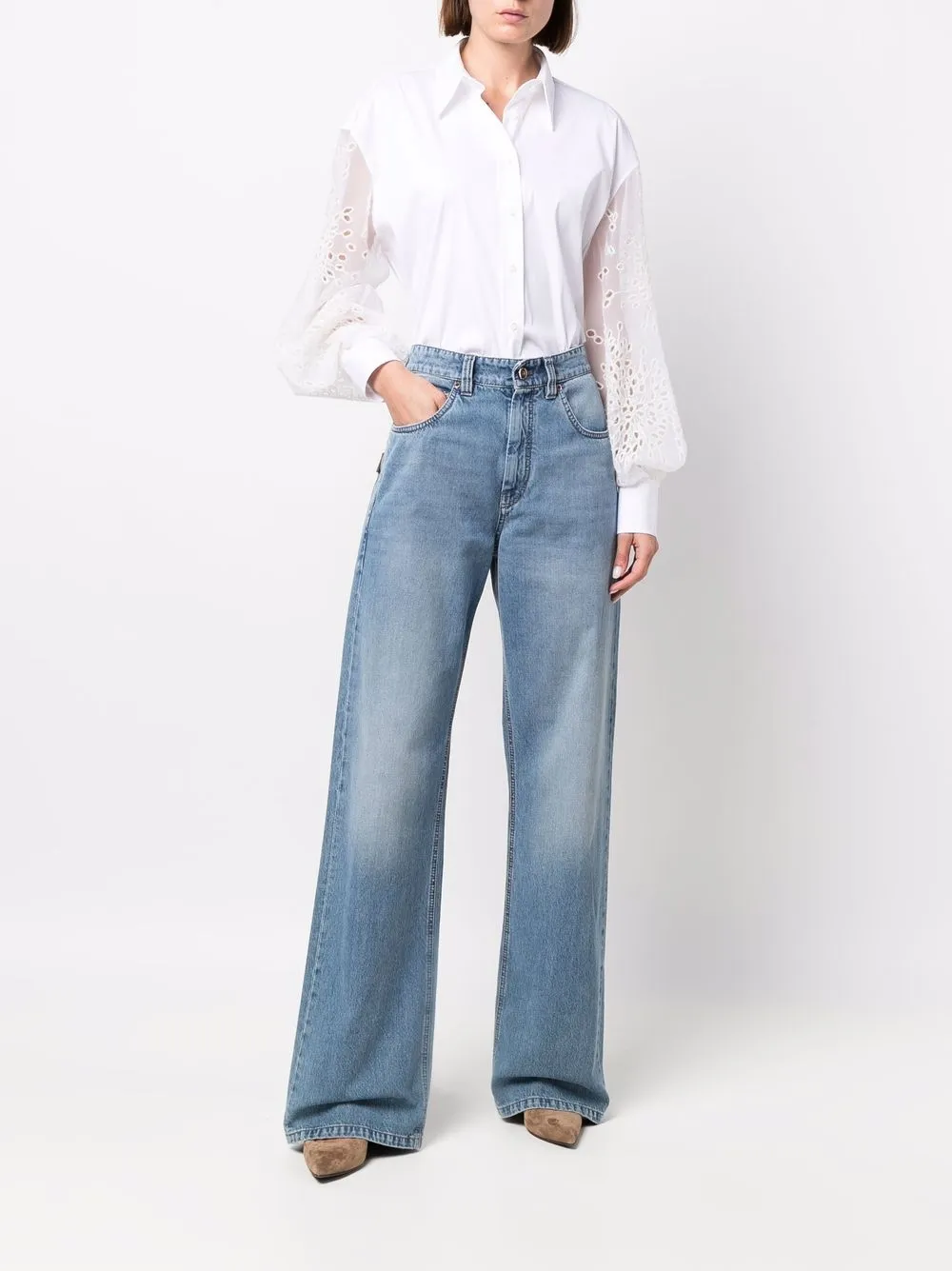 Brunello Cucinelli broderie-anglaise panelled shirt | Shirts | Image 2