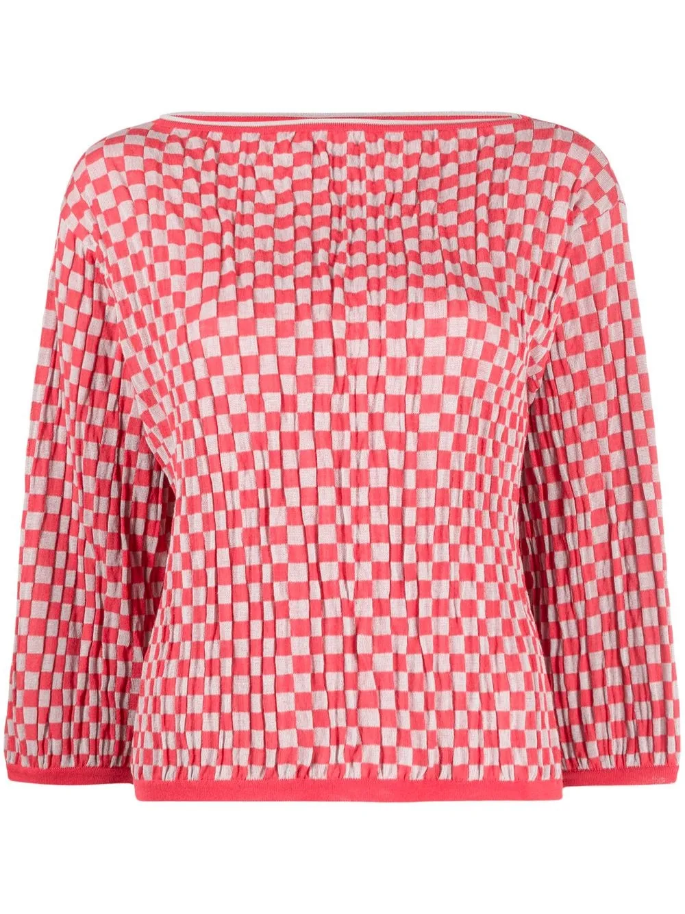 Emporio Armani Checkerboard Knit Jumper In Red