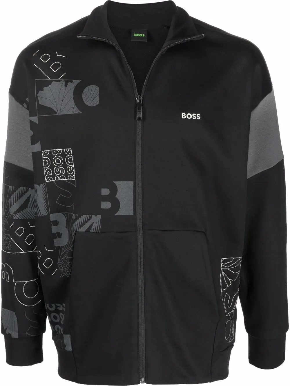 

BOSS patchwork-logo zip-through sweatshirt - Black