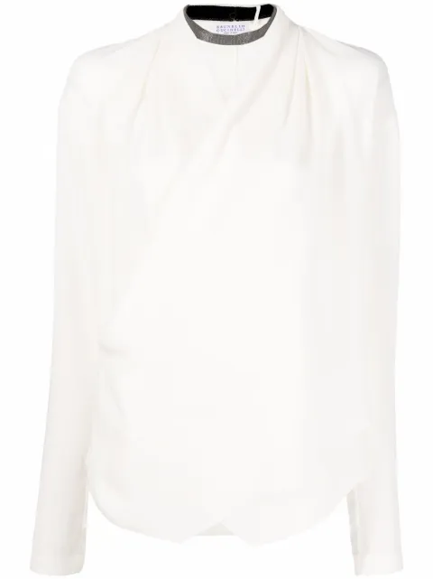 Brunello Cucinelli wrap long-sleeve blouse