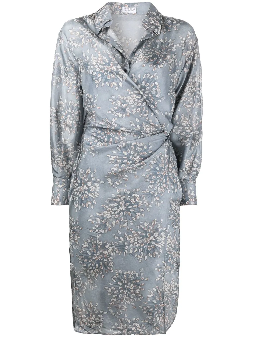 

Brunello Cucinelli vestido fruncido con estampado floral - Azul