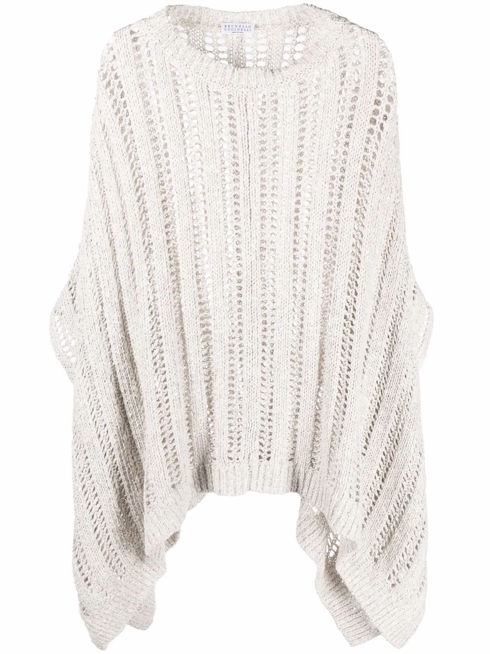 

Brunello Cucinelli ribbed open knit poncho - Neutrals