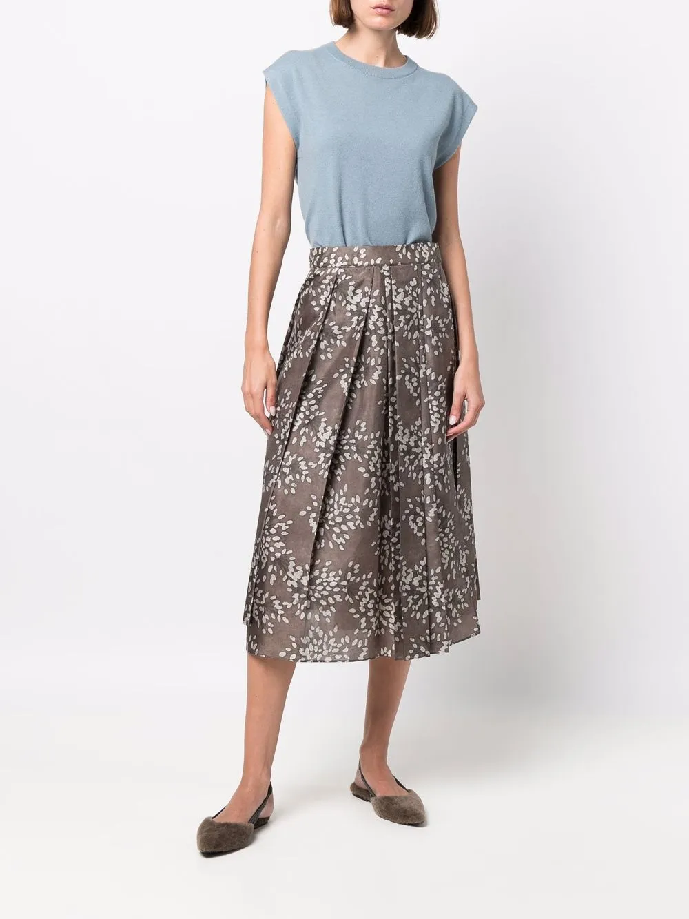 Brunello Cucinelli Plooirok met bloemenprint - Bruin