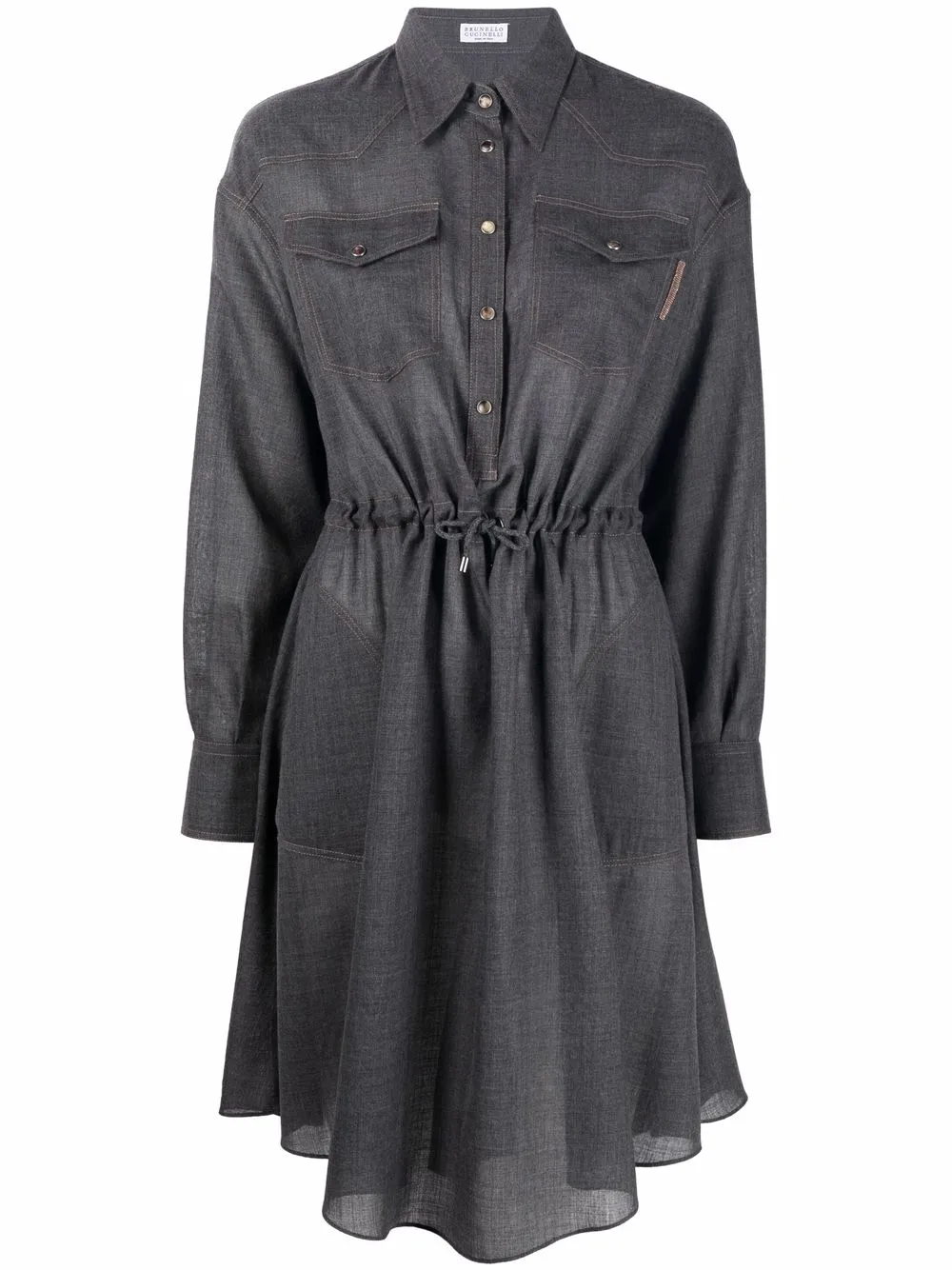 

Brunello Cucinelli vestido camisero con cordones en la cintura - Gris