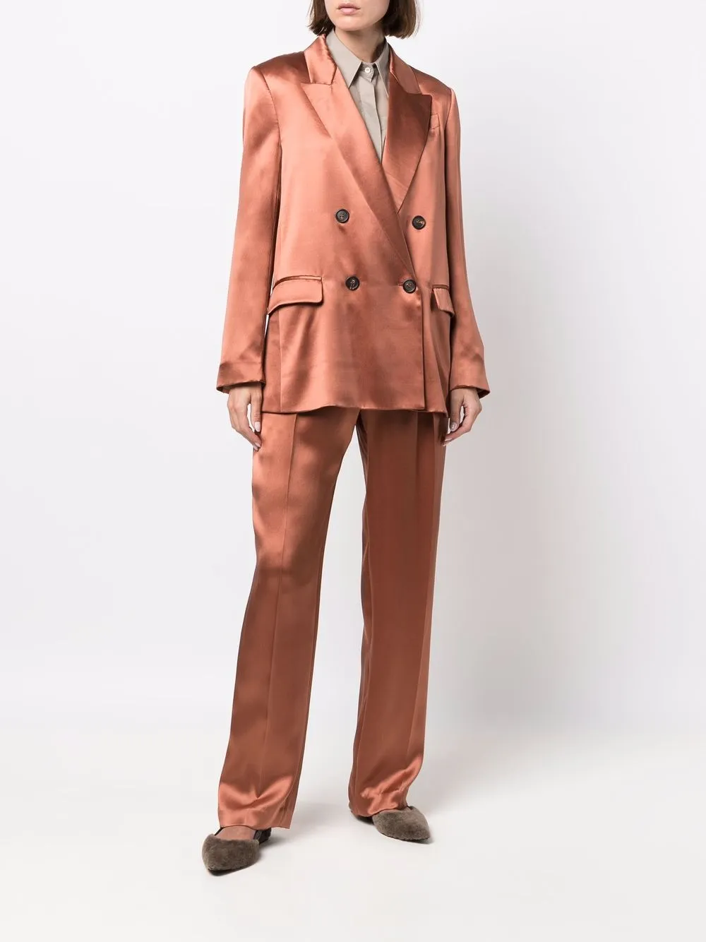 Brunello Cucinelli Double-breasted Silk Blazer In Orange