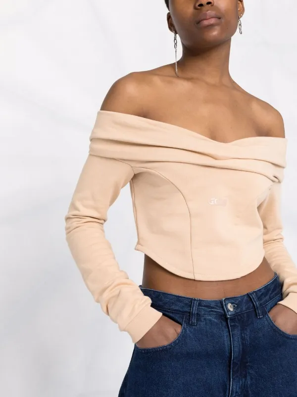 GCDS Couture logo print off shoulder Sweatshirt Neutrals FARFETCH AO