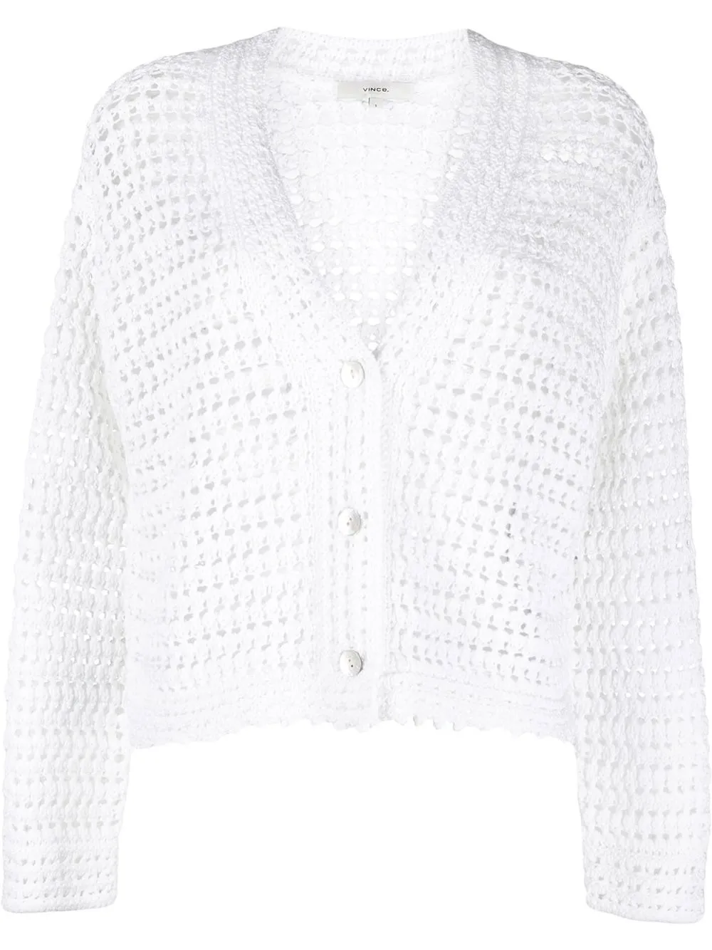 vince cardigan en maille ajourée à col v - blanc