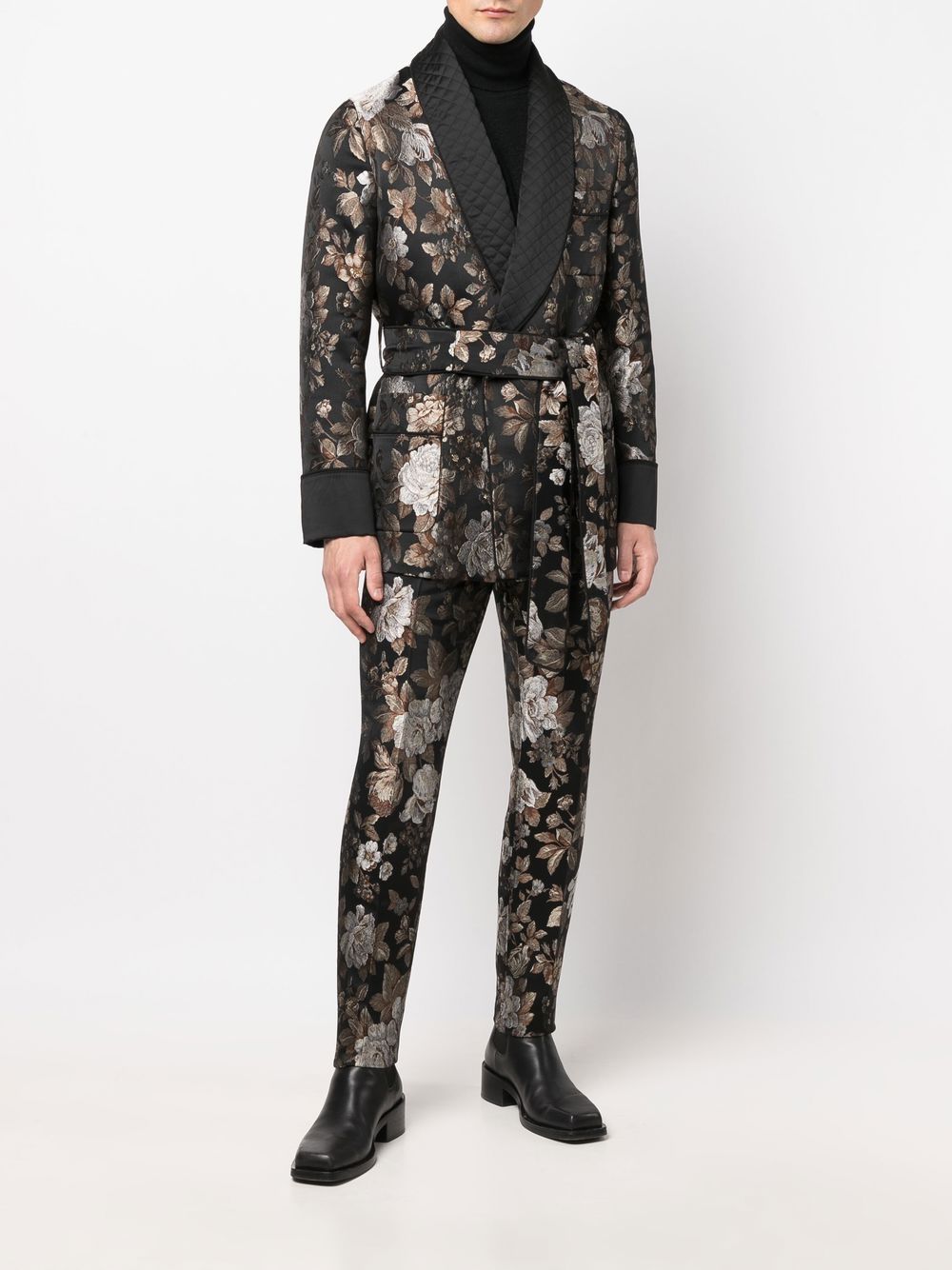 Roberto Cavalli Broek met bloemjacquard - Zwart