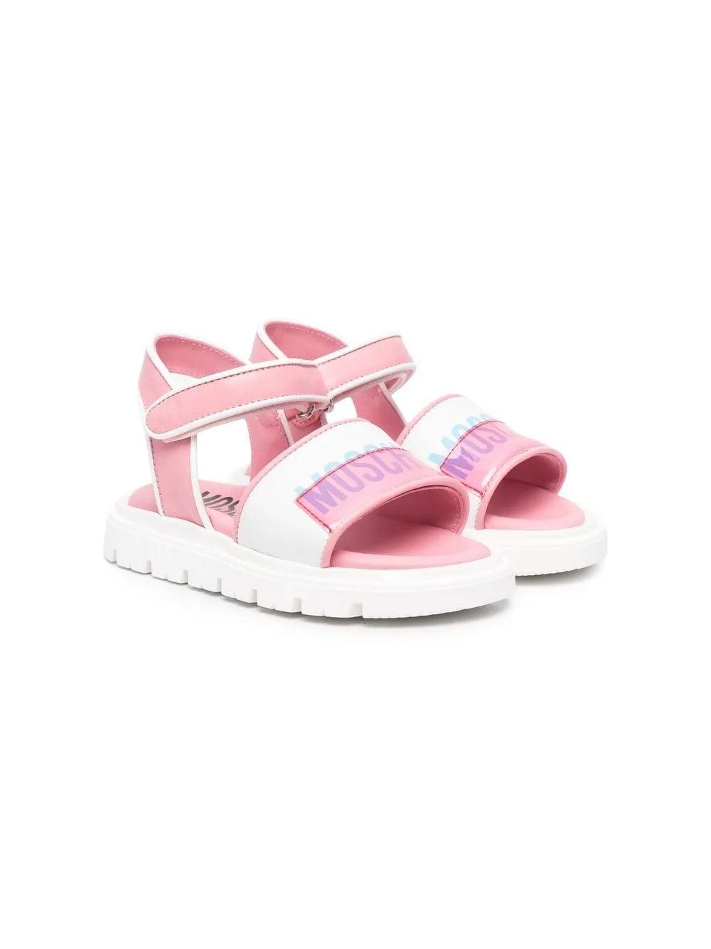 

Moschino Kids sandalias con cierre autoadherente y logo estampado - Rosado